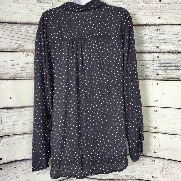 Maurices Women’s Blouse XL Black White Polka Dot Long Sleeve Button Front - Picture 5 of 8